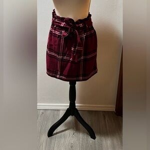 Justify Burgundy Plaid Mini Skirt